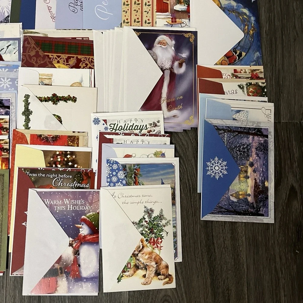 HUGE Lot Of 85 Christmas Cards New Unused With Envelopes Santa Animals Festive